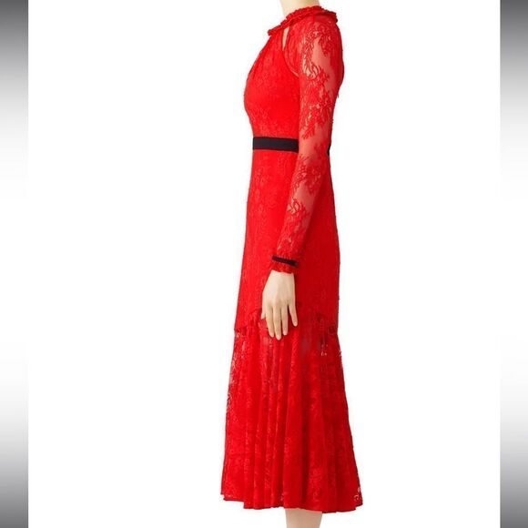 Three Floor Split Tease Lace Midi Dress in Fiery Red 2 - Picture 3 of 8